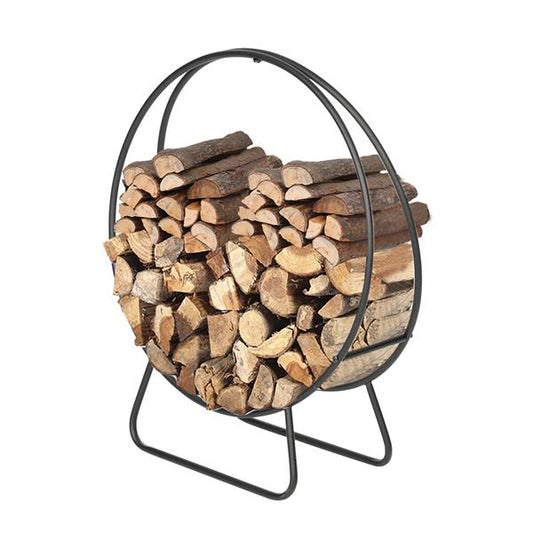 Round 24-Inch Wrought Iron Log Hoop For Indoor Outdoor Firewood Storage