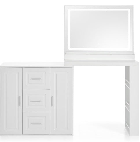 Vanity Desk With Mirror And Lights - Glam Dressing Table With Ample Storage White