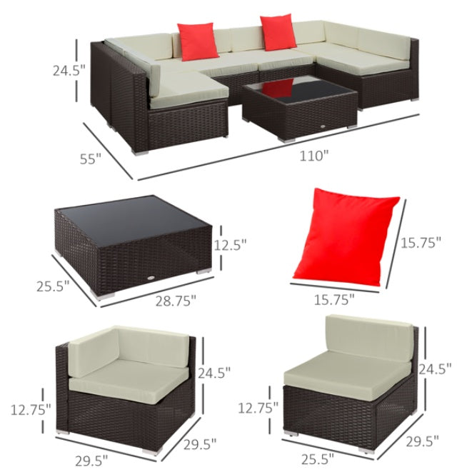 Six-Seat Modular Patio Sectional With Tempered Glass Coffee Table