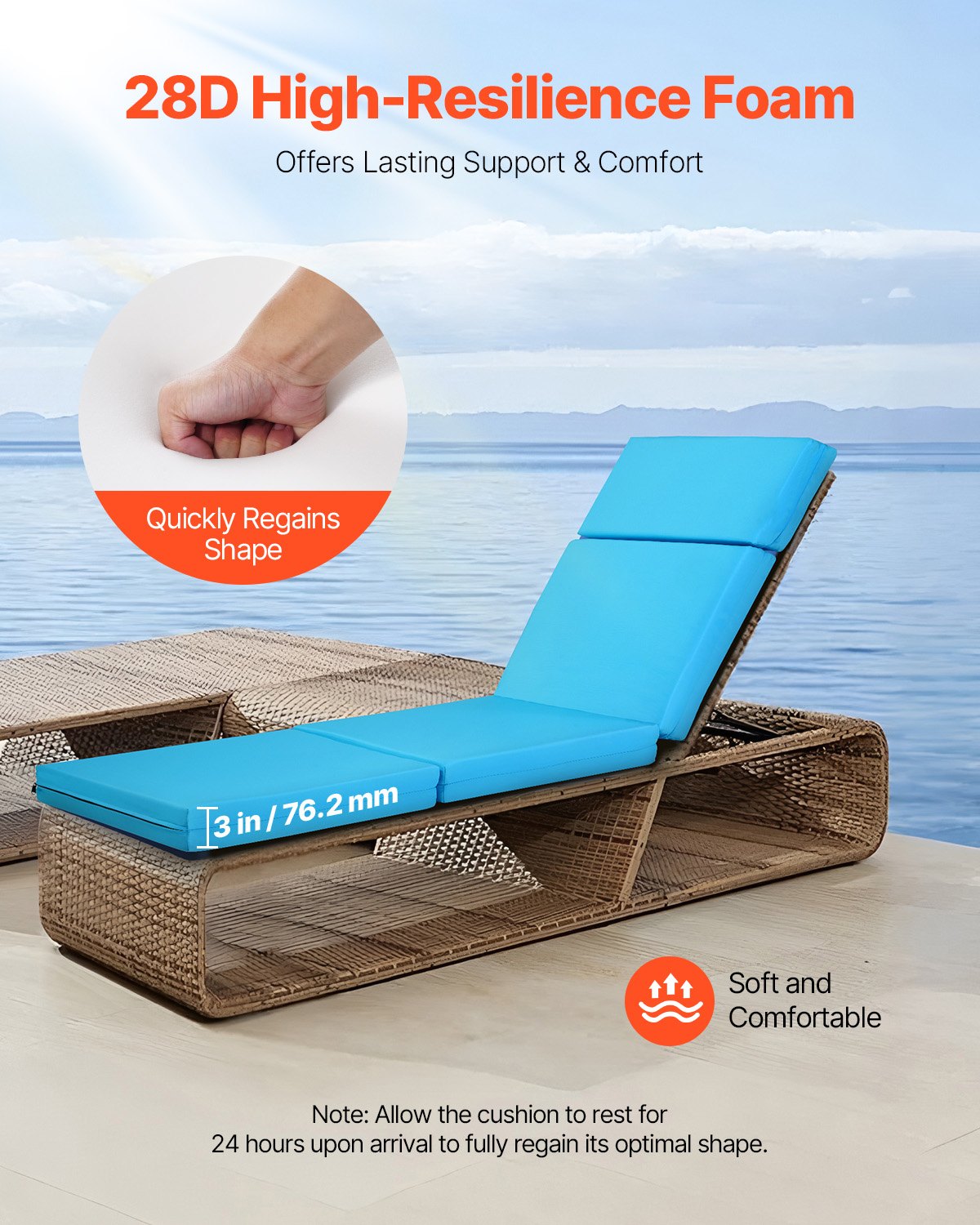 Waterproof Universal Fit Outdoor Chaise Lounge Cushions