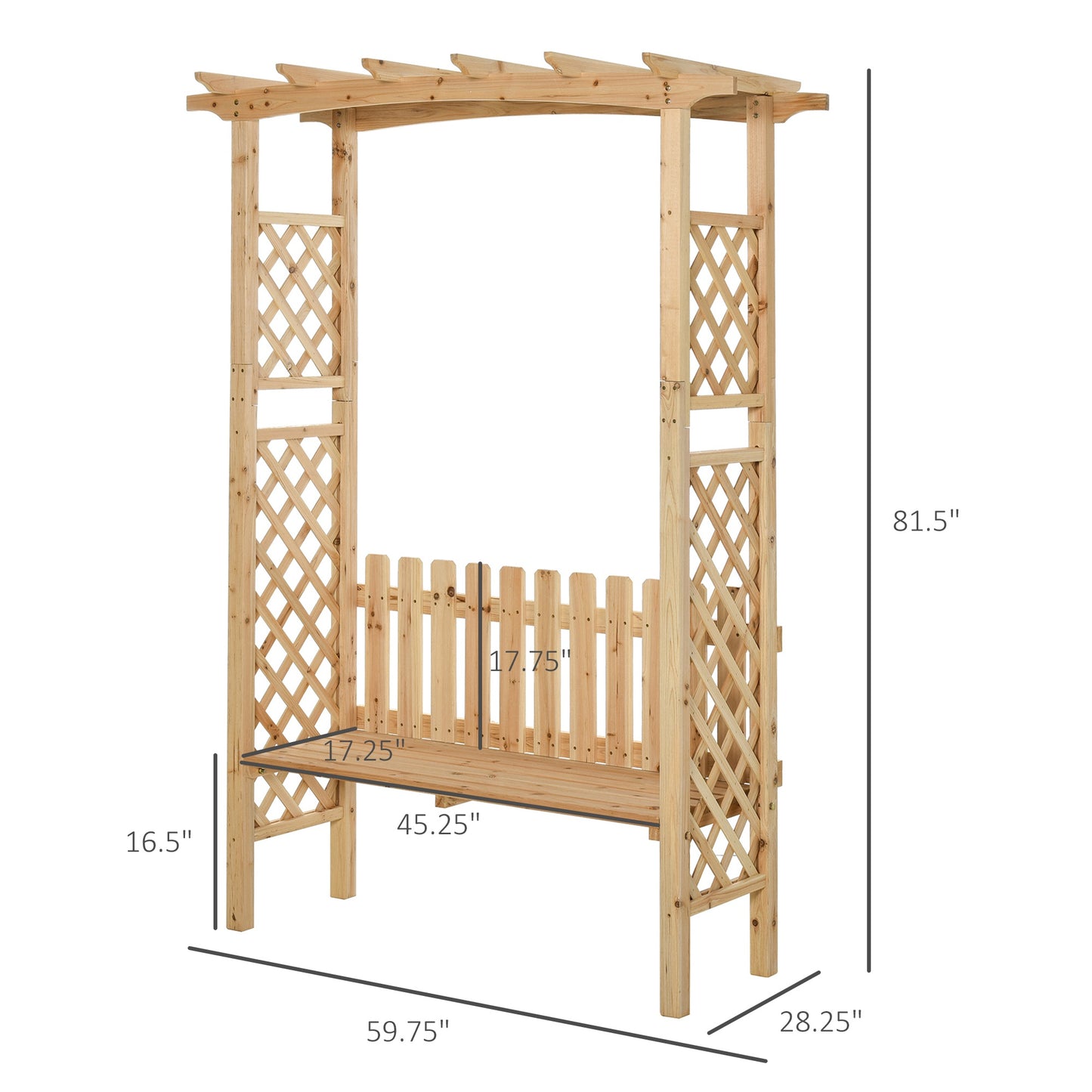 Garden Bench Arch Pergola Natural Fir Wood Protective Varnish 2 Person Ergonomic Design