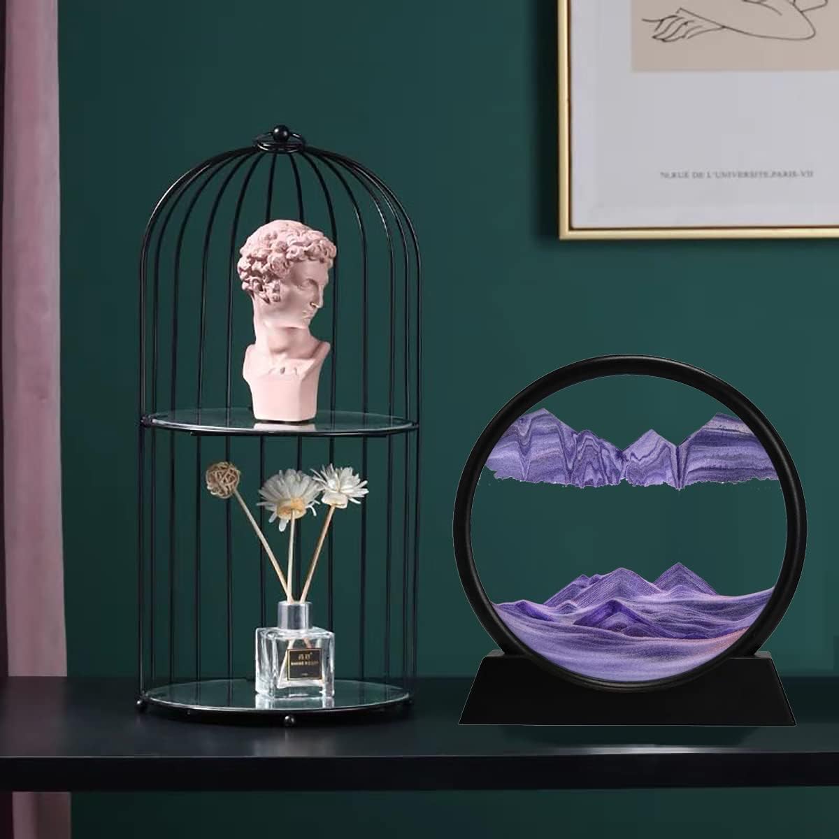 3D Dynamic Sand Art Round Glass Purple -  For Relaxing Desk Decor