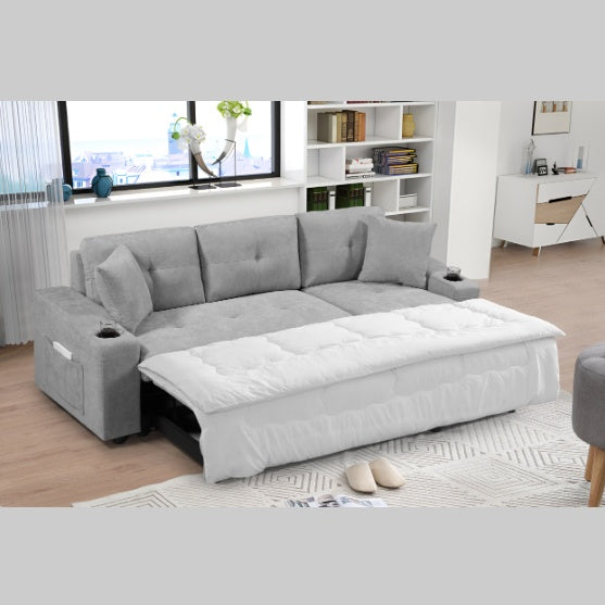 Elegant Light Grey Convertible Sectional With Armrest Storage