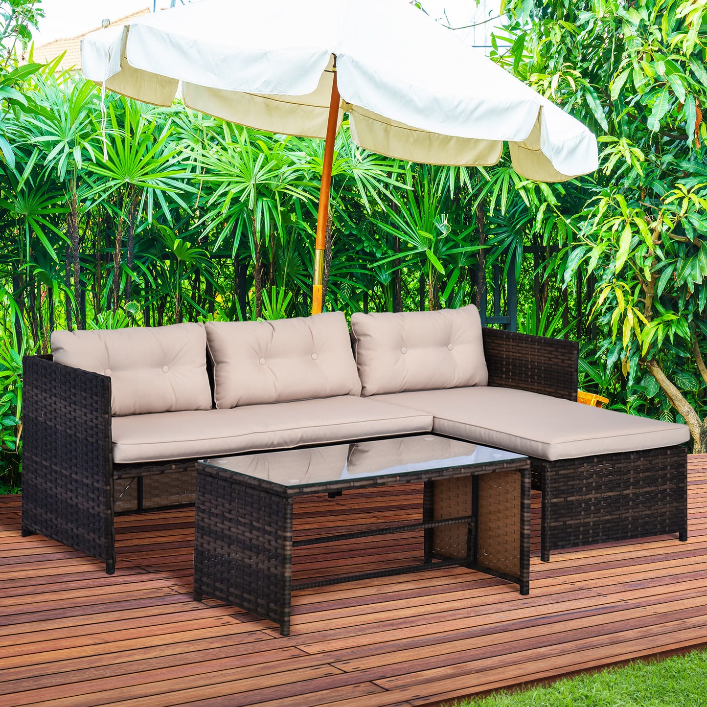 3 Piece Patio Furniture Set - Luxe Outdoor Lounge With L Shaped And Cushions