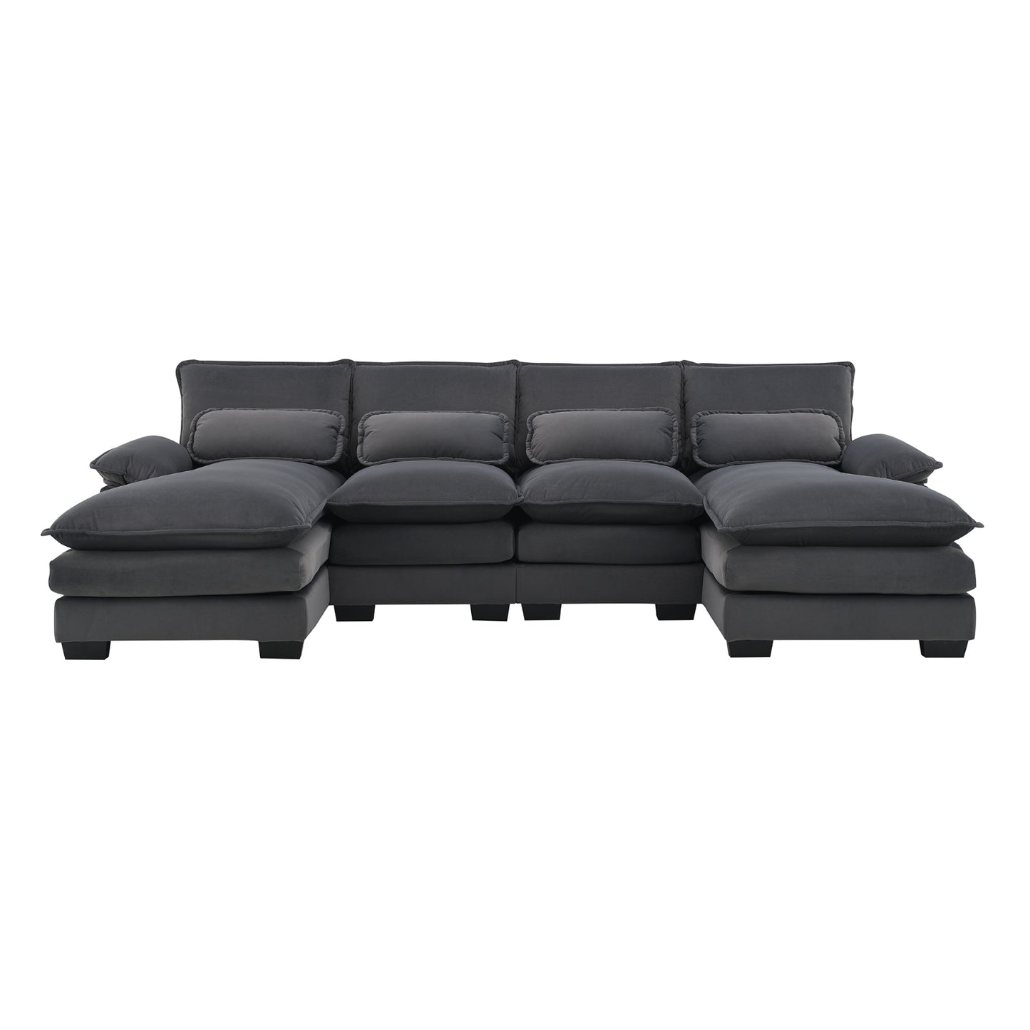 Enchanted Gray Velvet Luxe U Shaped Sectional Sofa With Waist Pillows