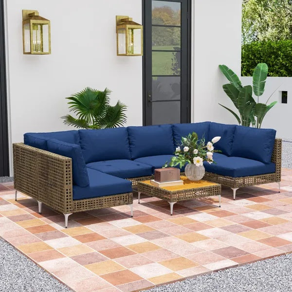 Enchanted Luxe 7 Piece Modular Patio Set With Wicker Wrapping