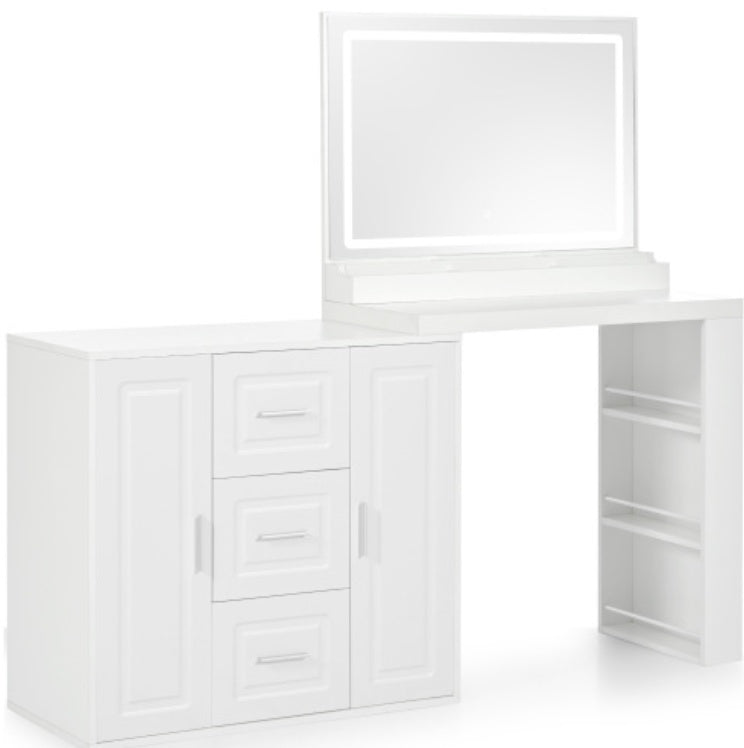 Vanity Desk With Mirror And Lights - Glam Dressing Table With Ample Storage White