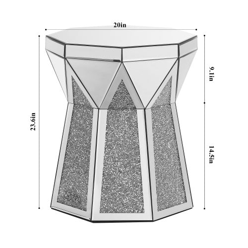 Drum Style Table With Mirror Crystal Inlay - Opulent Silver