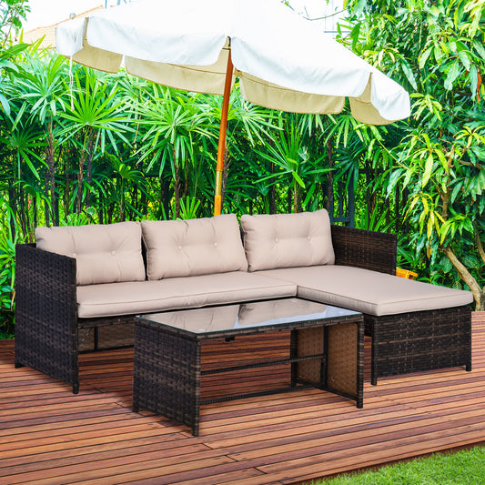 3 Piece Patio Furniture Set - Luxe Outdoor Lounge With L Shaped And Cushions
