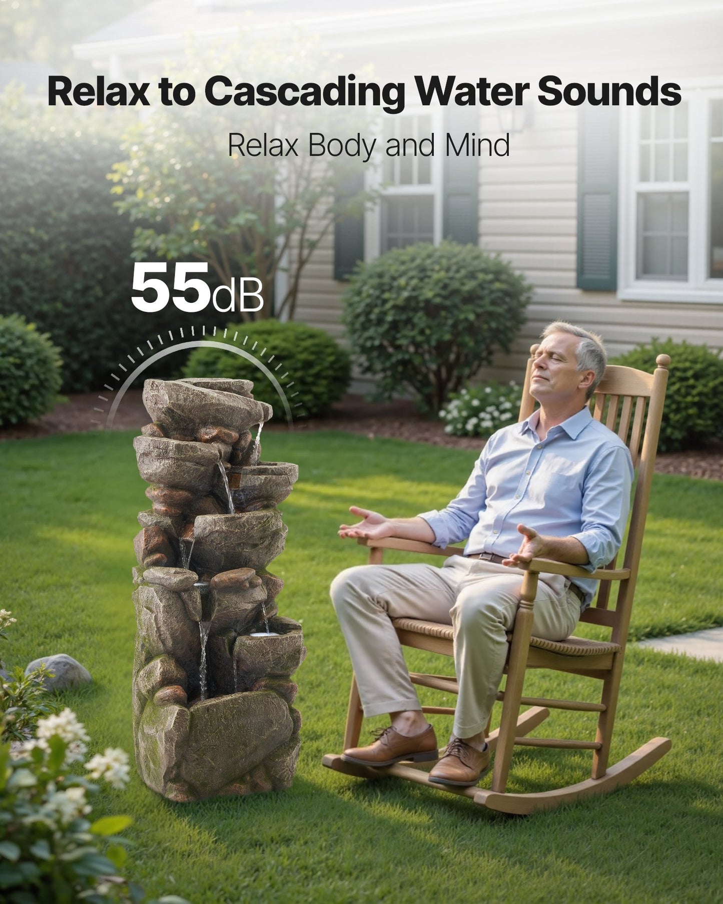 Rock Cascade Outdoor Fountain With Relaxing Waterfall Sounds
