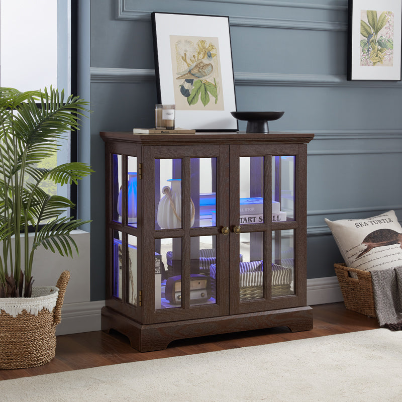 LED Curio Cabinet With Adjustable Shelves And Lattice Doors