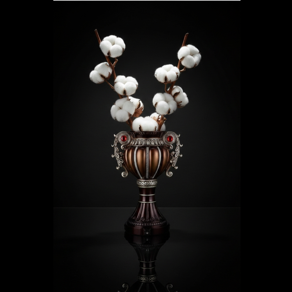 17.5" Tall Delicata Bronze & Silver Urn Vase Ornate Vintage Style Centerpiece with Red Gem Accents