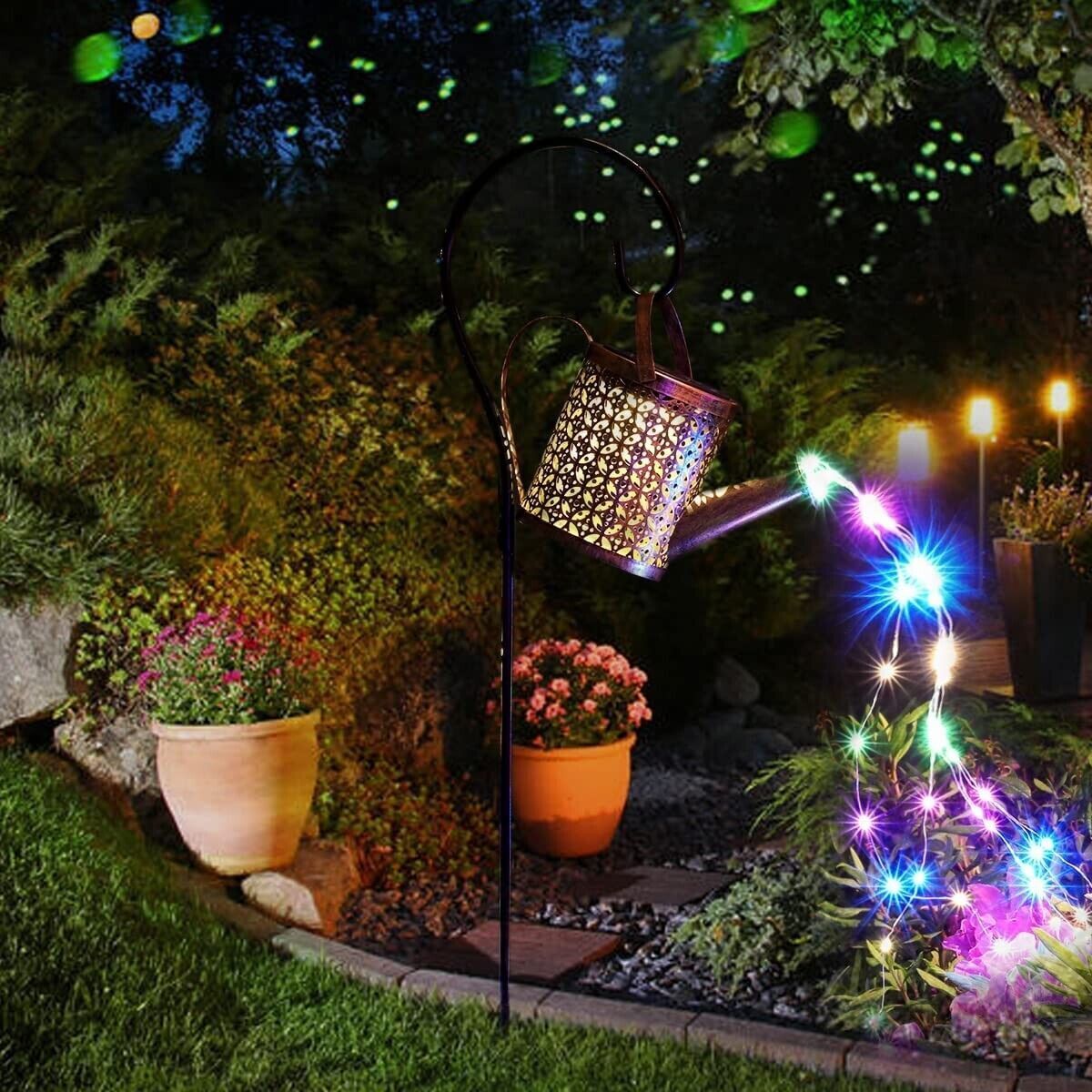 Copper Watering Can Solar Garden Lights With Hanging Pattern