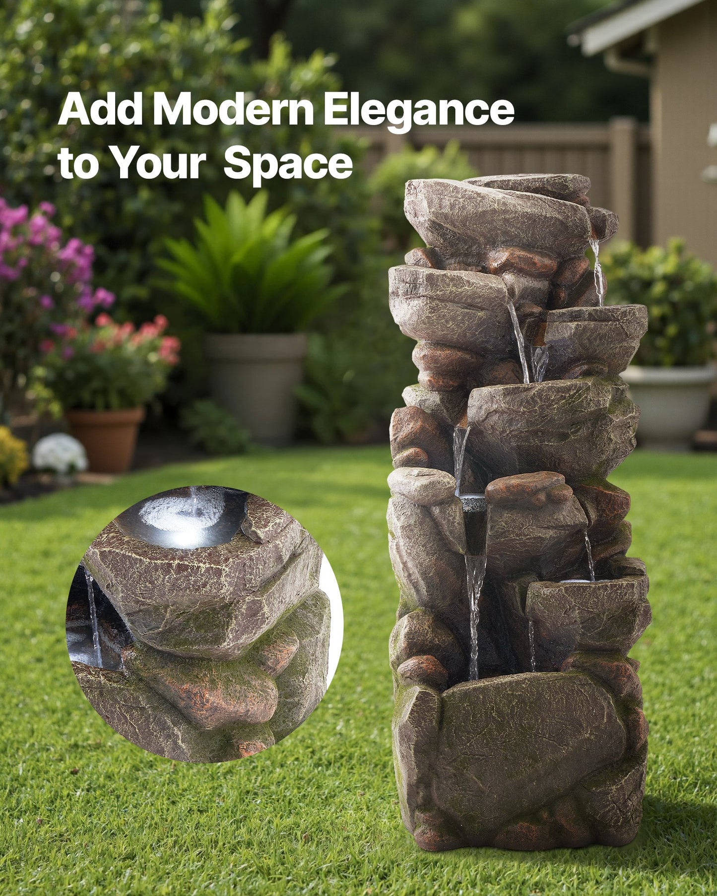 Rock Cascade Outdoor Fountain With Relaxing Waterfall Sounds
