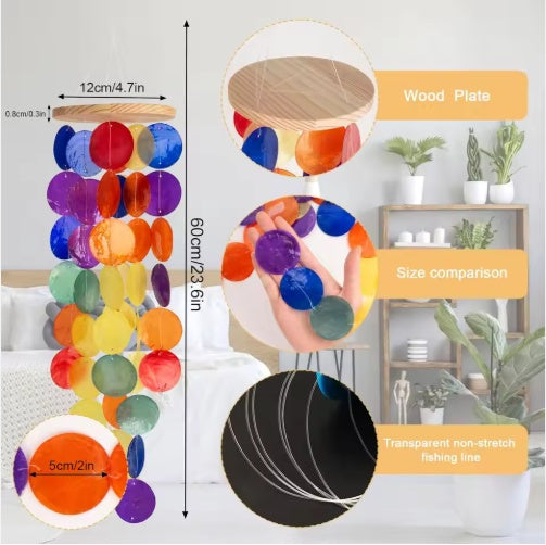 Wind Chimes For Outside Handcrafted Rainbow Capiz Shells Coastal Outdoor Decor For Garden