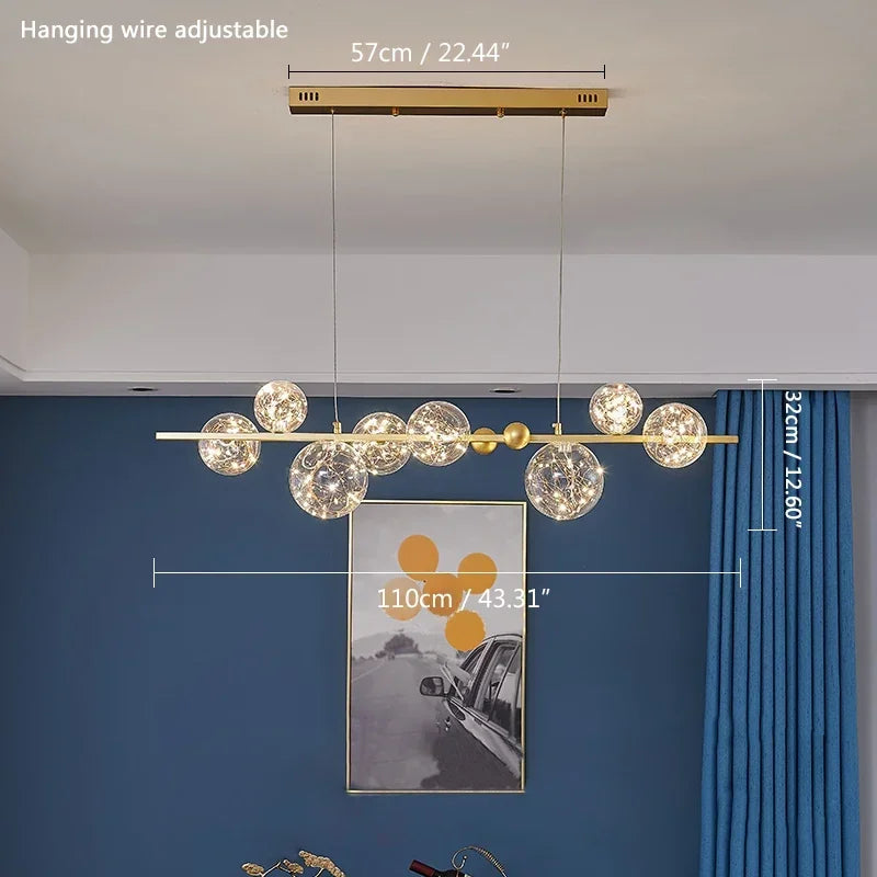 Nordic Ring Led Pendant Lamp Romantic Star Chandelier Round Long Glass Ball Hanging Light Dining Table Above Starry Sky Lights