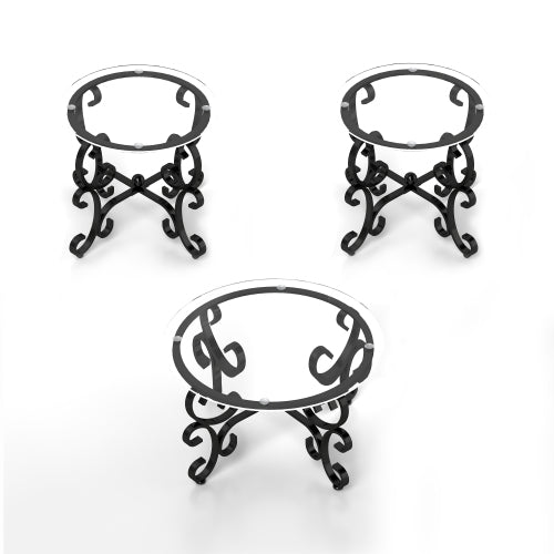 Enchanted Luxe 3 Piece Tempered Glass Coffee Table Set With Starry Glow