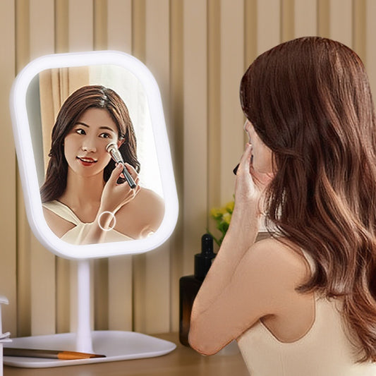 Radiant LED Makeup Mirror Desktop With Adjustable Tricolor Lighting And USB Charging