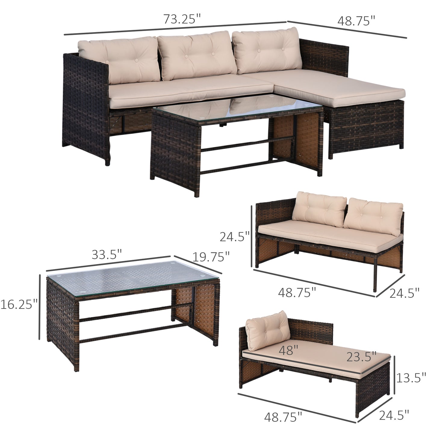 3 Piece Patio Furniture Set - Luxe Outdoor Lounge With L Shaped And Cushions