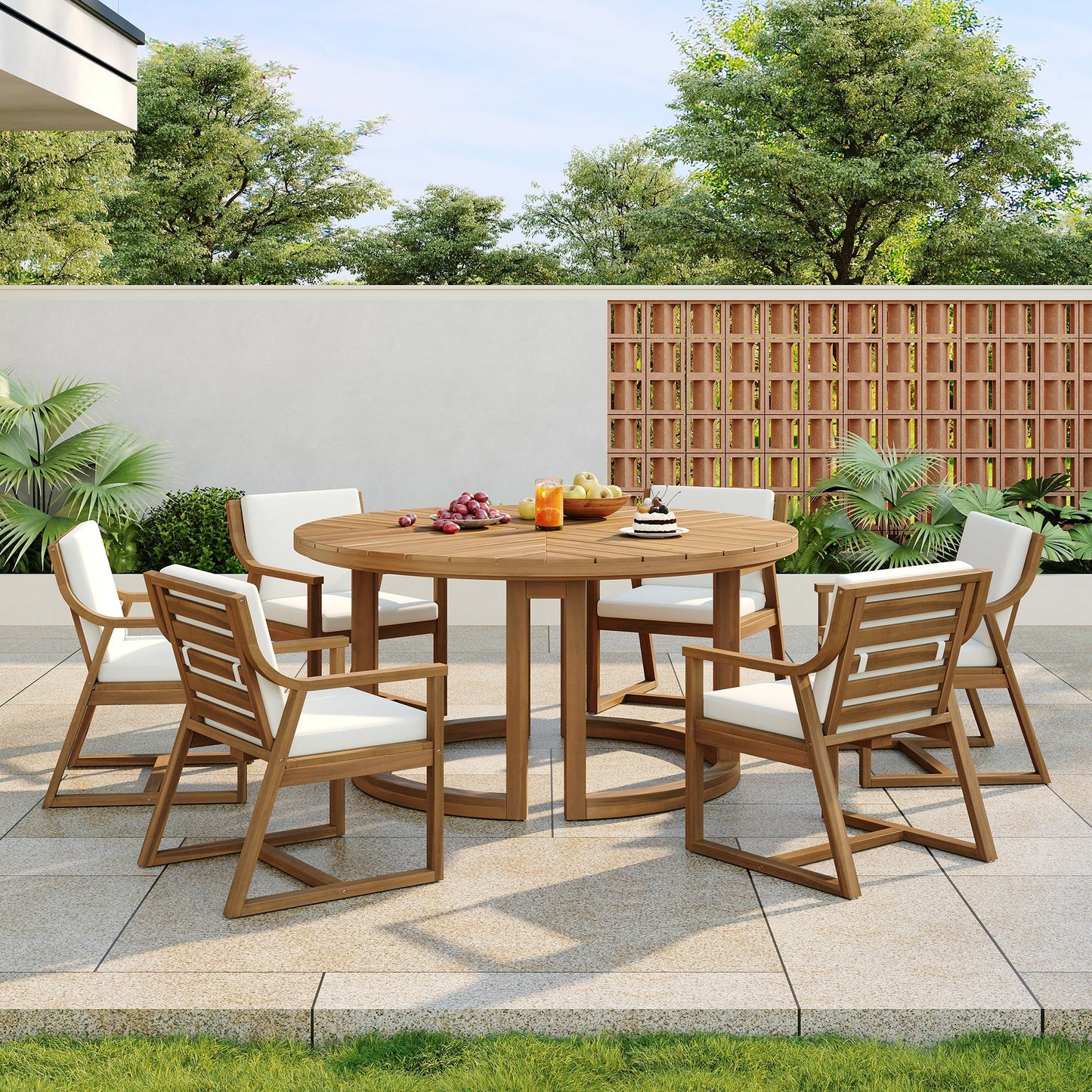 TREXM Patio Dining Table Set for 6 with Umbrella Hole