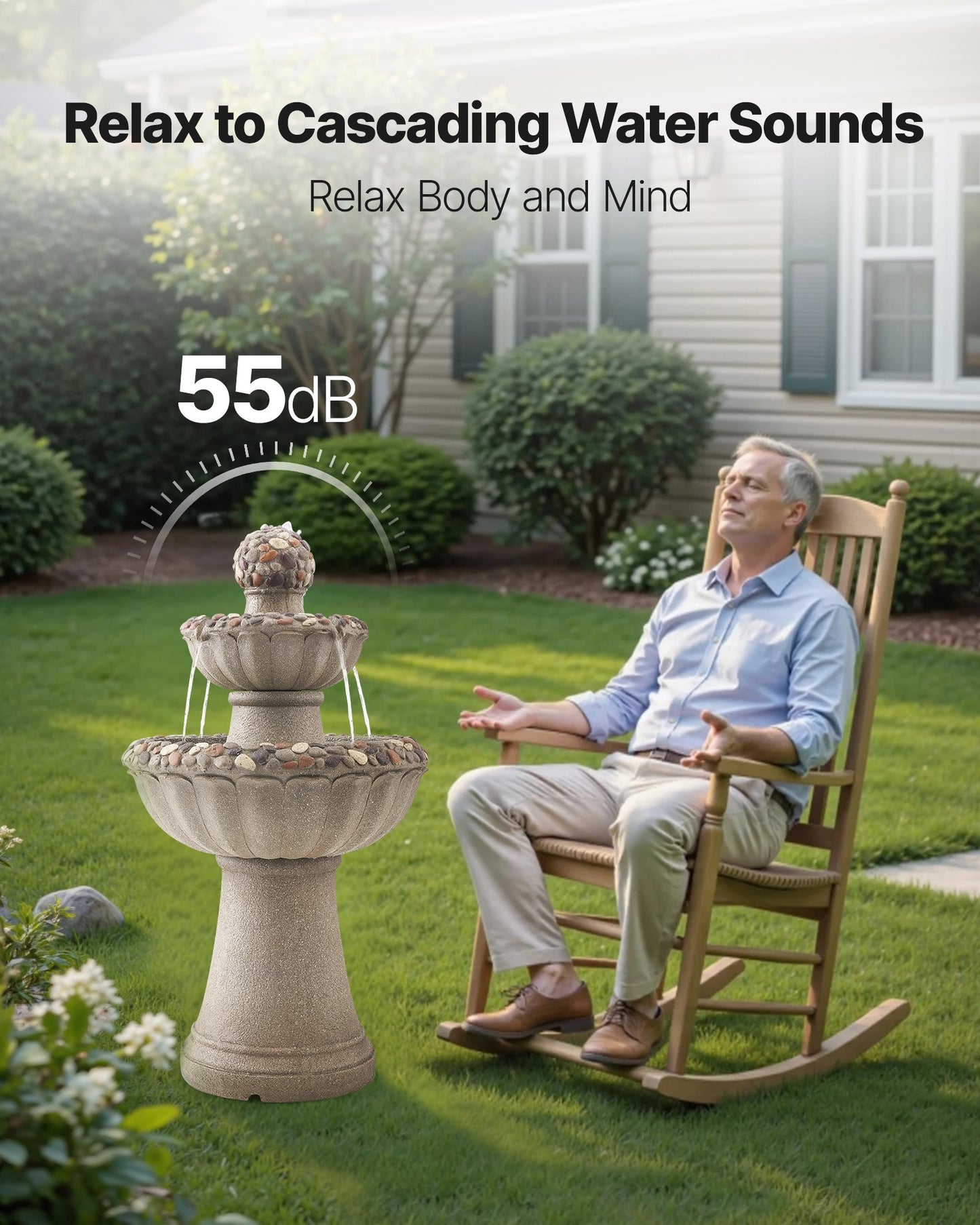 Two Tier Rock Base Outdoor Water Fountain Soothing Yard Decor