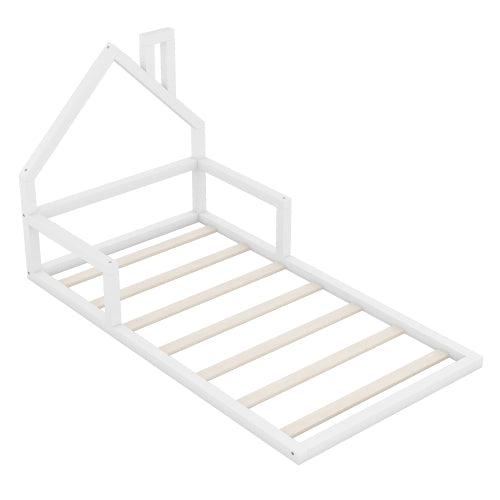 Twin Size Wood Floor Bed With House-shaped Headboard