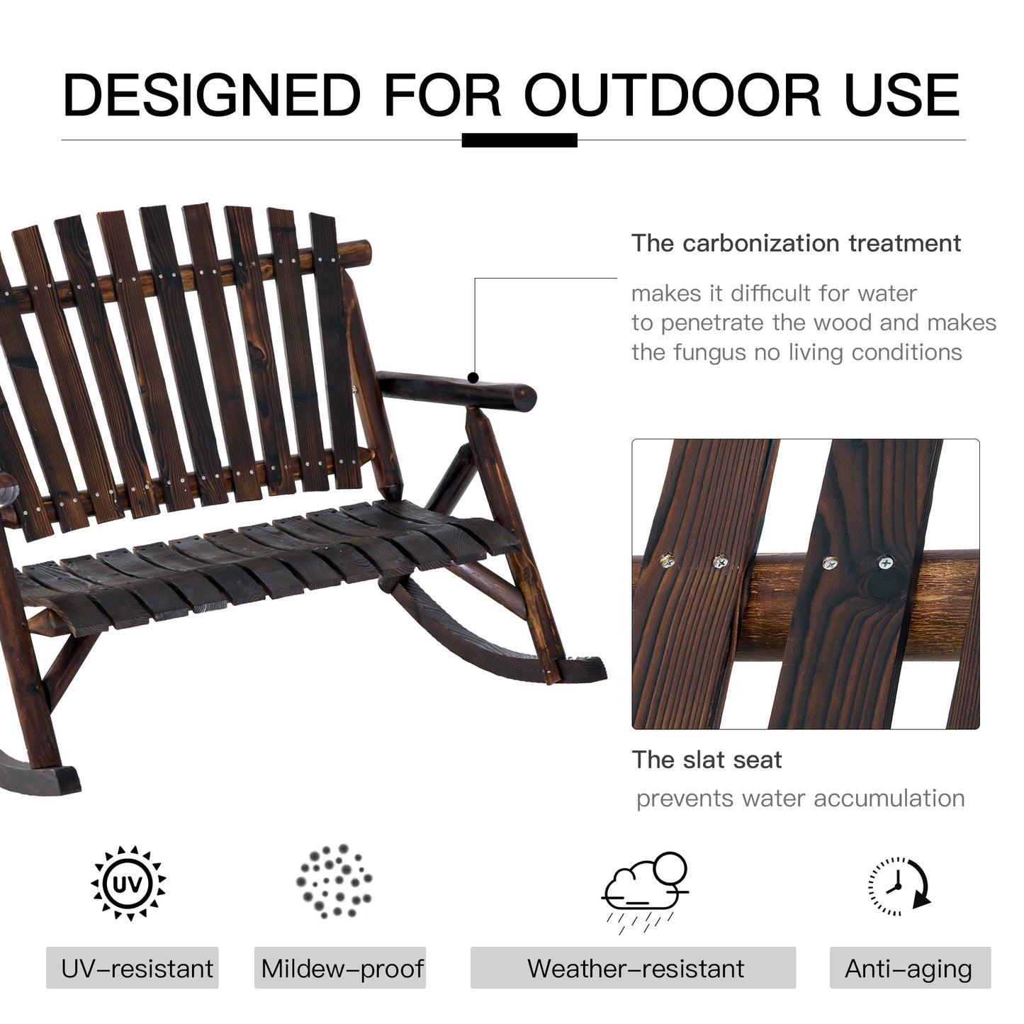 Carbonized Wood High-Back Rocker - Garden Serenity,