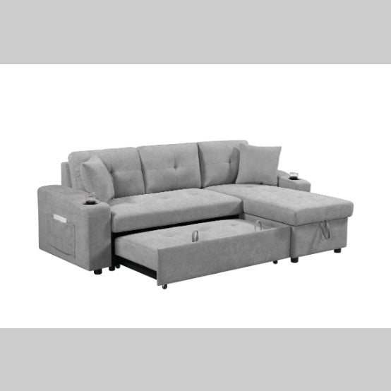 Elegant Light Grey Convertible Sectional With Armrest Storage