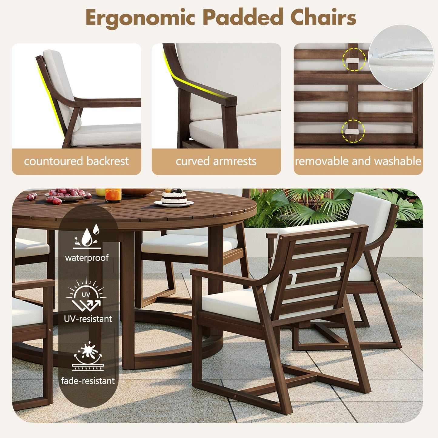 TREXM Patio Dining Table Set for 6 with Umbrella Hole