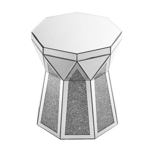 Drum Style Table With Mirror Crystal Inlay - Opulent Silver