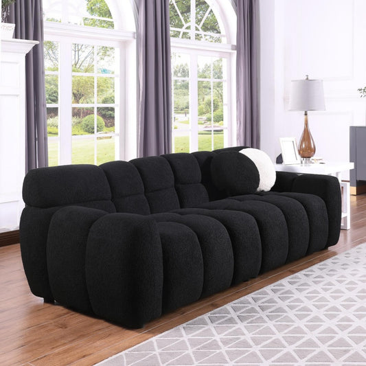 Enchanted Luxe Marshmallow Bouclé 3 Seater Sofa Velvet Black