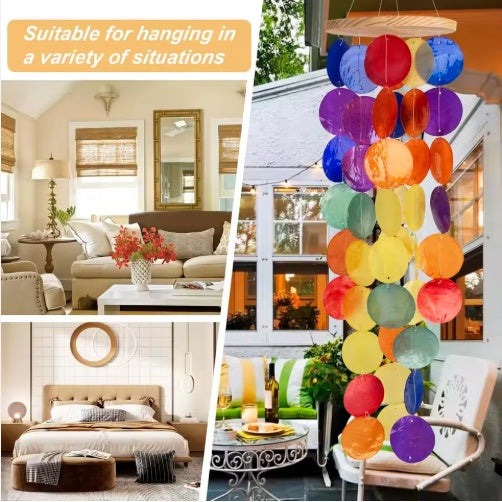 Wind Chimes For Outside Handcrafted Rainbow Capiz Shells Coastal Outdoor Decor For Garden