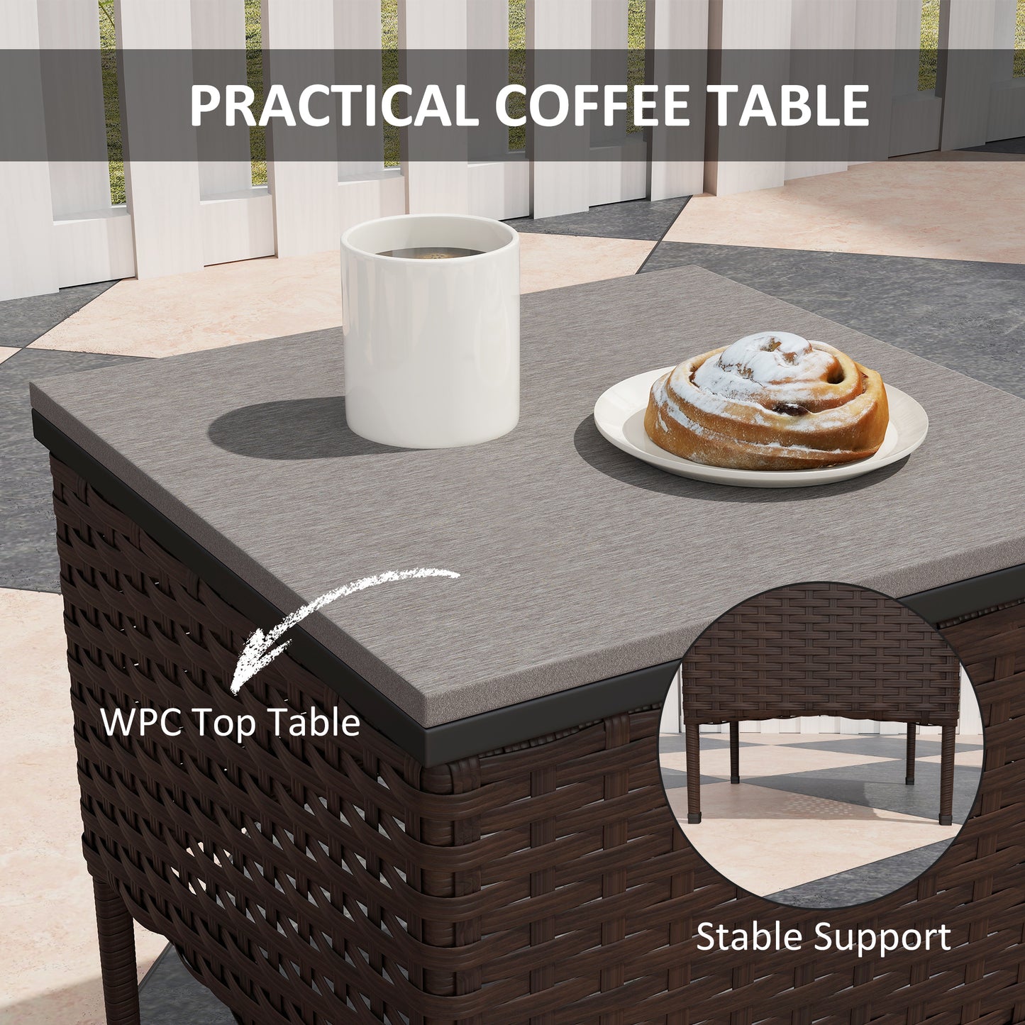 Three Piece Wicker Patio Set With Rocking Chairs And Coffee Table -  Tufted Cushions