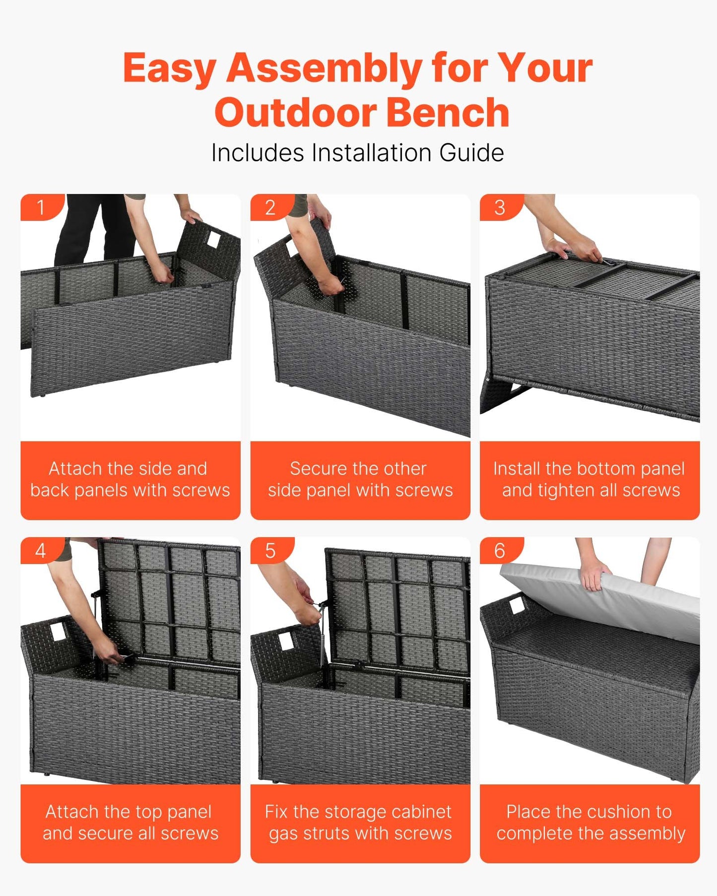 Pneumatic Lift Outdoor Waterproof PE Rattan Storage Bench 40Gal