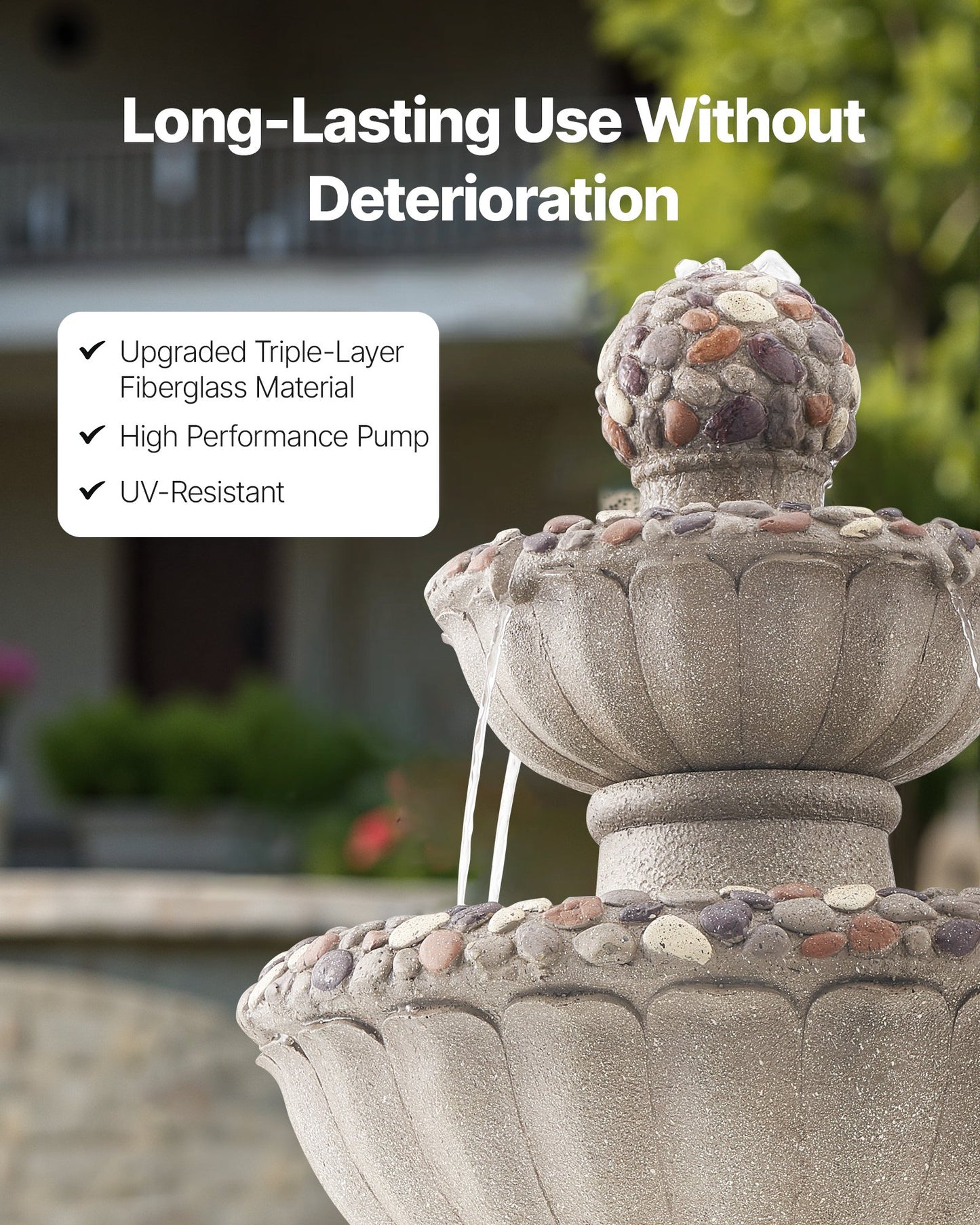 Two Tier Rock Base Outdoor Water Fountain Soothing Yard Decor