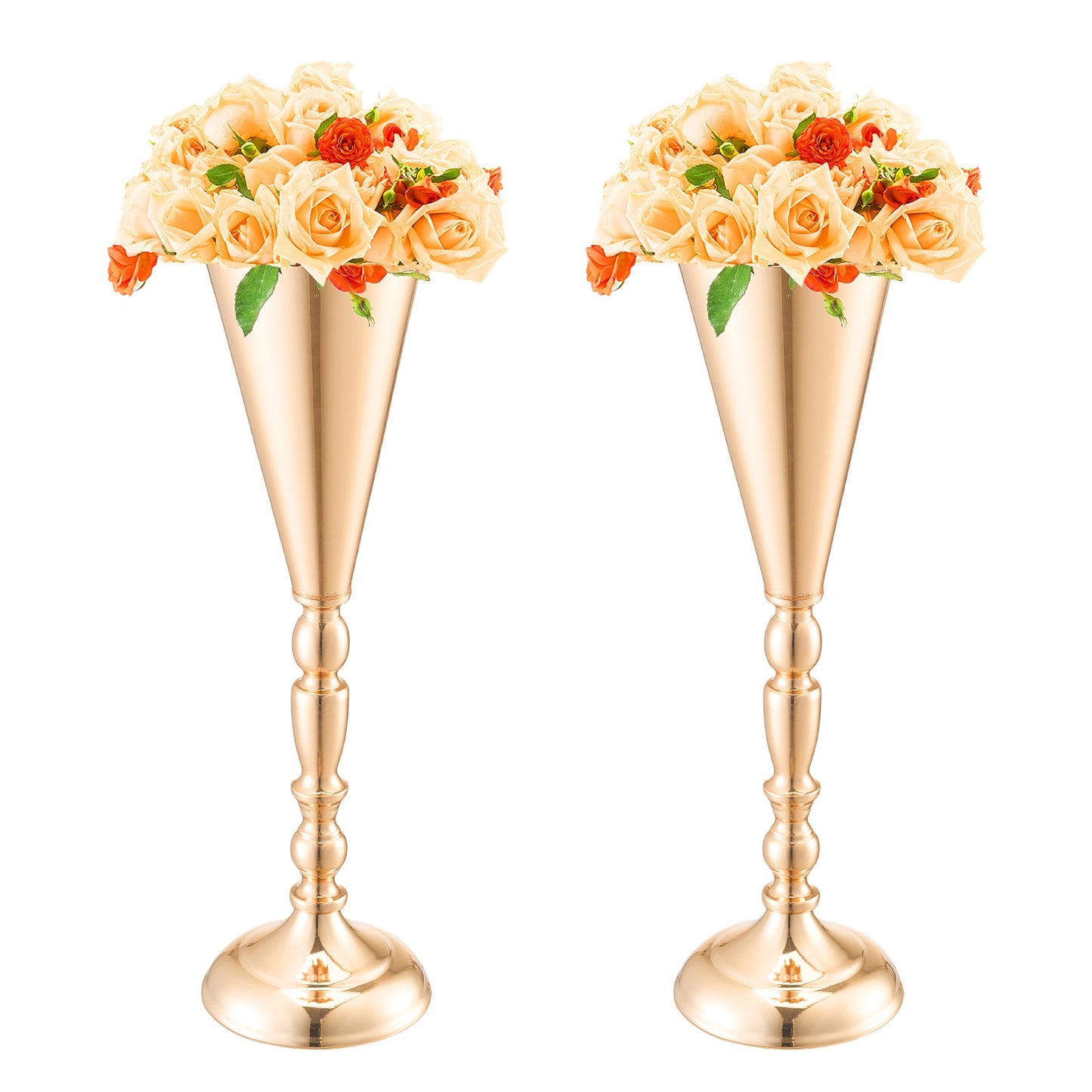 10PCS 43cm/16.9” Tall Wedding Flower Vase Metal Gold Trumpet For Tables