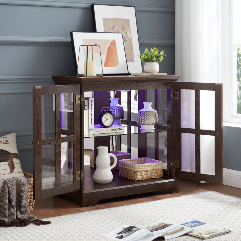 LED Curio Cabinet With Adjustable Shelves And Lattice Doors