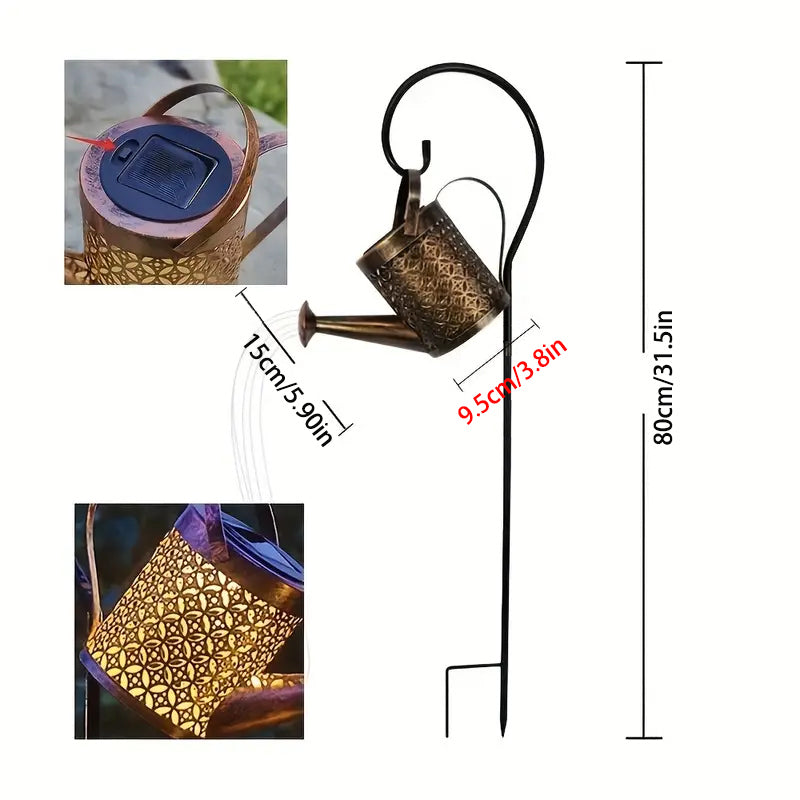 Copper Watering Can Solar Garden Lights With Hanging Pattern