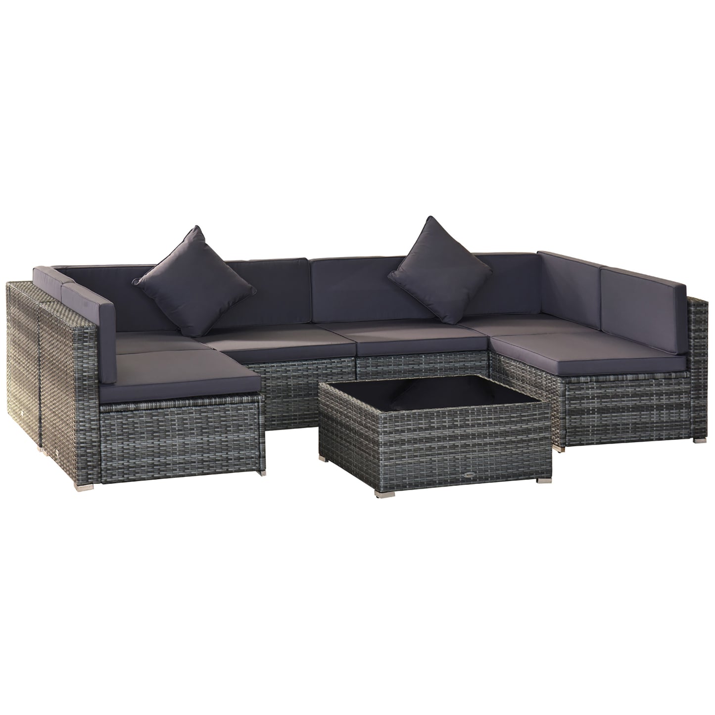 7 Piece Wicker Patio Set -  Sectional With Cushions And Tempered Glass Table Gray