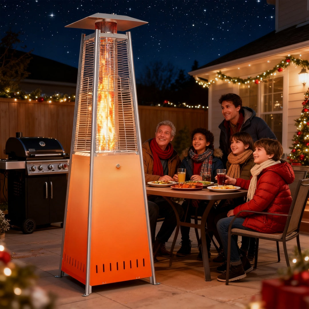 Pyramid Patio Heater, 48000 BTU Outdoor Heater With Wheels And Ignition, LED Propane Patio Heater