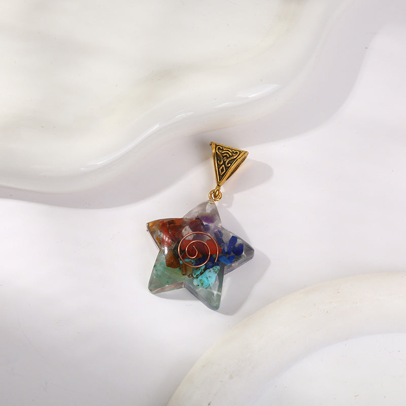 The Enchanted Essence Retro Reiki Crystal Pendant Luminous 7 Chakra Stone Necklace - For Yoga Meditation