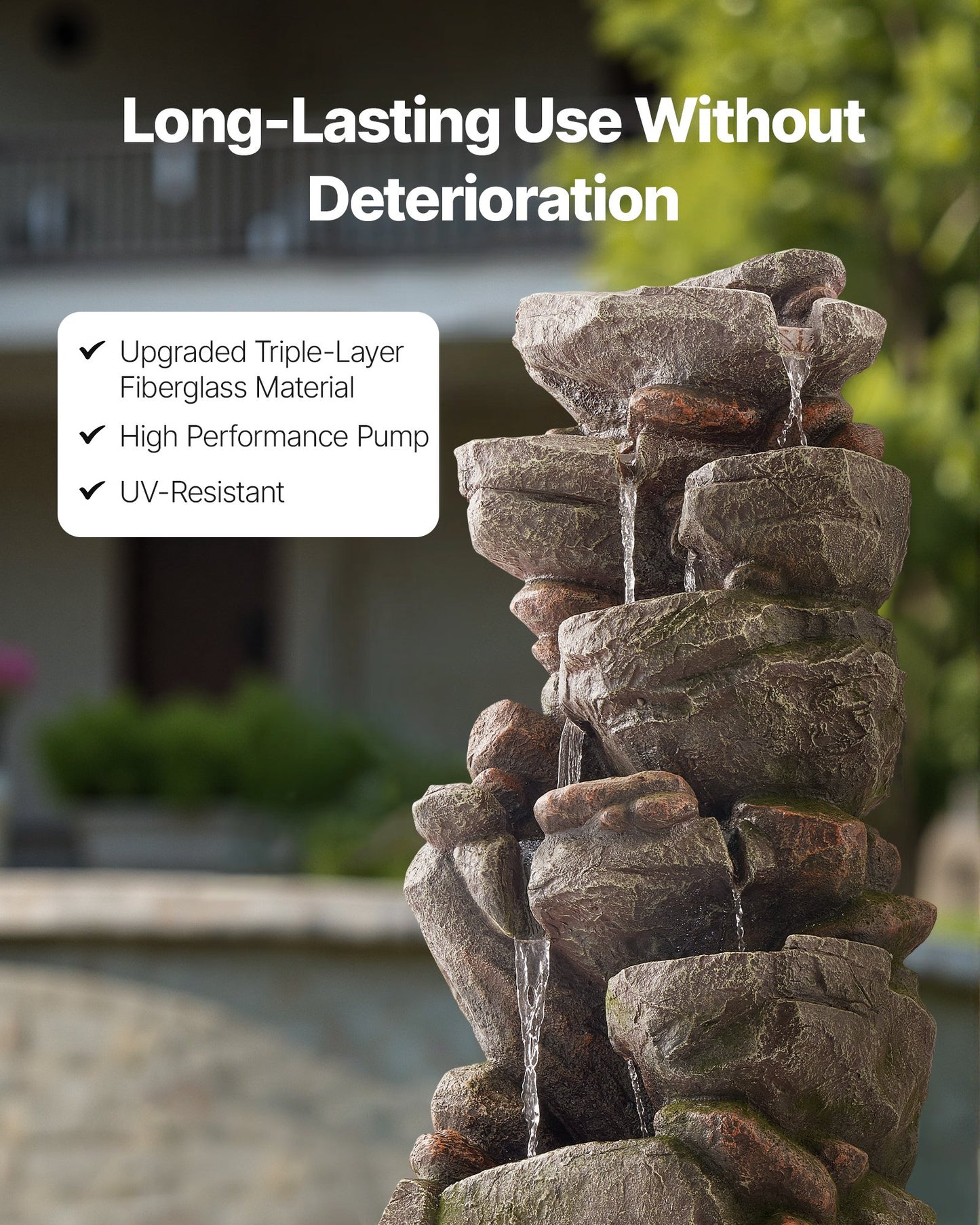 Rock Cascade Outdoor Fountain With Relaxing Waterfall Sounds