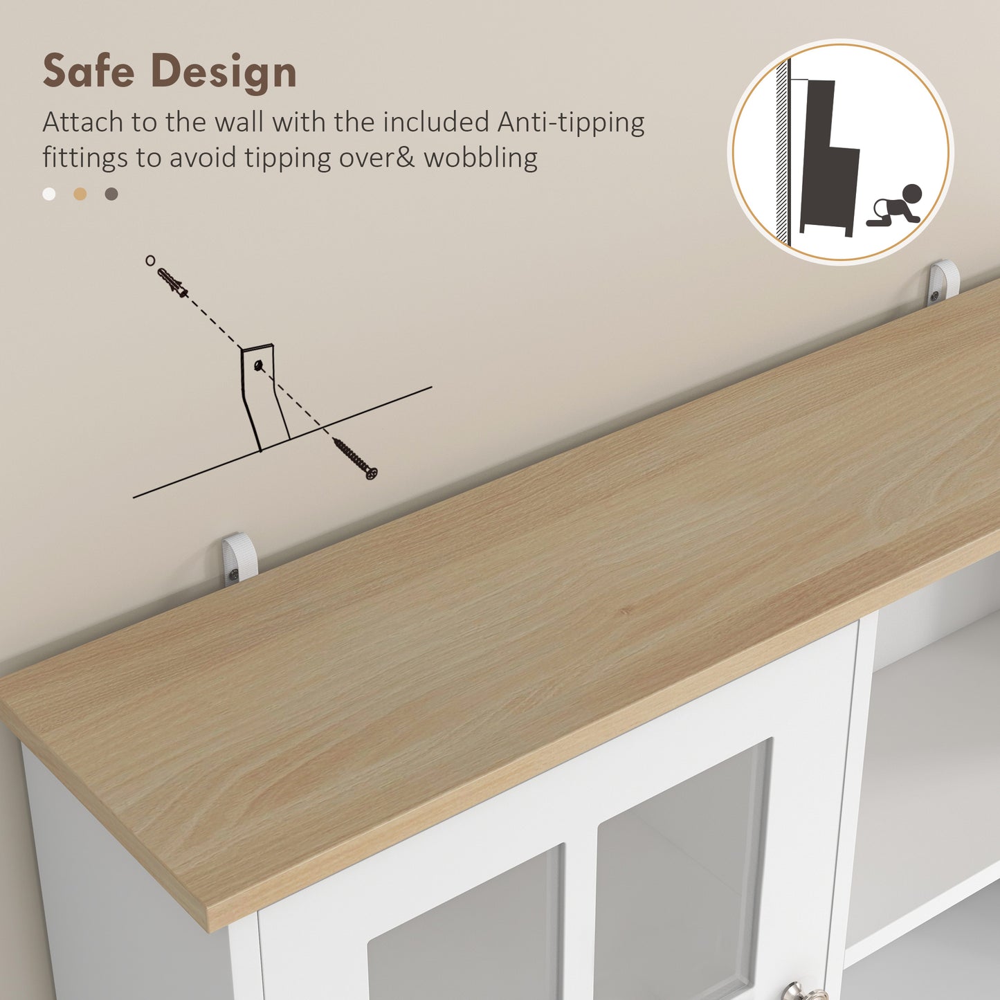 Kitchen Pantry Cabinet, 72" Freestanding Storage Cabinet with Hutch, Large Countertop, Glass Doors and Adjustable Shelves, Microwave Cabinet, Coffee Bar Cabinet for Dining Room, White