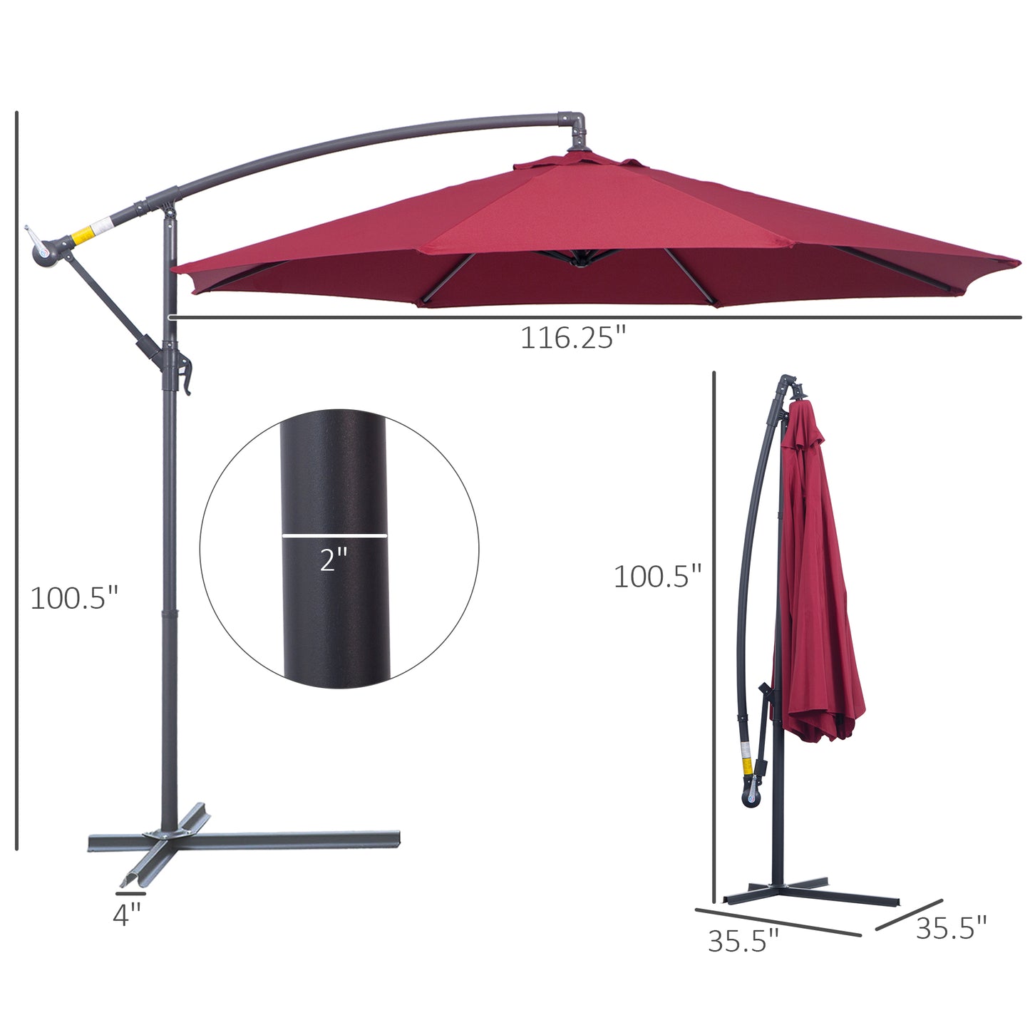 10' Cantilever Patio Umbrellas with UV and Water Resistant for Patio & Backyard Comfortable Red
