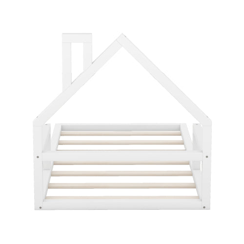 Twin Size Wood Floor Bed With House-shaped Headboard