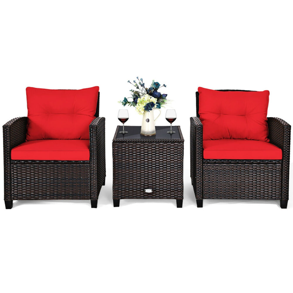 3 Pieces Rattan Patio Furniture Set With Washable Cushion
