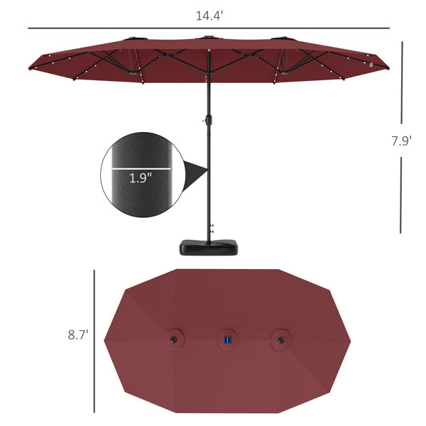 Solar Powered Led Beach Umbrella With Crank And Double Canopy