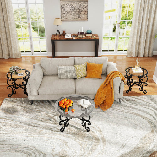 Enchanted Luxe 3 Piece Tempered Glass Coffee Table Set With Starry Glow