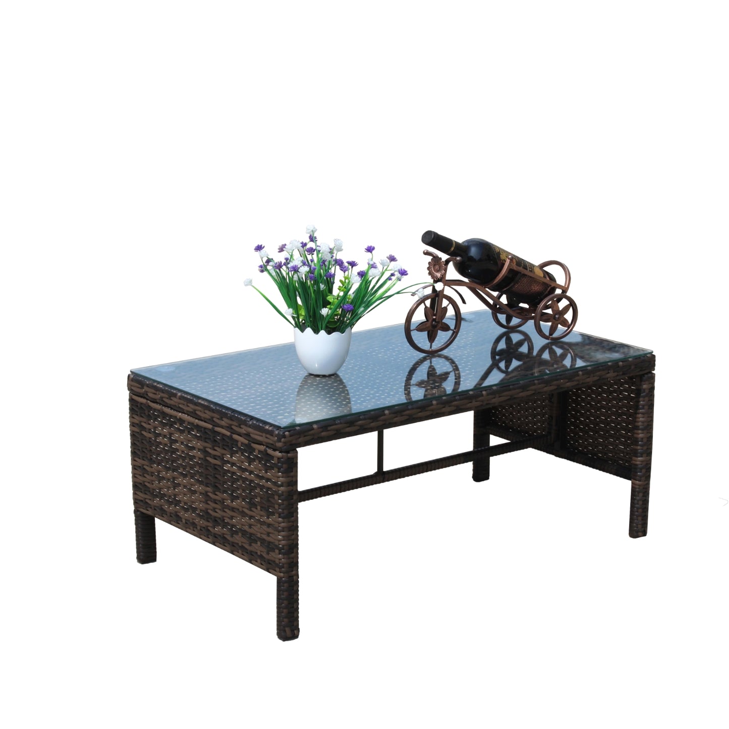 Outdoor Rattan Coffee Table - Luxe Clear Tempered Glass Top 0.2 Inch
