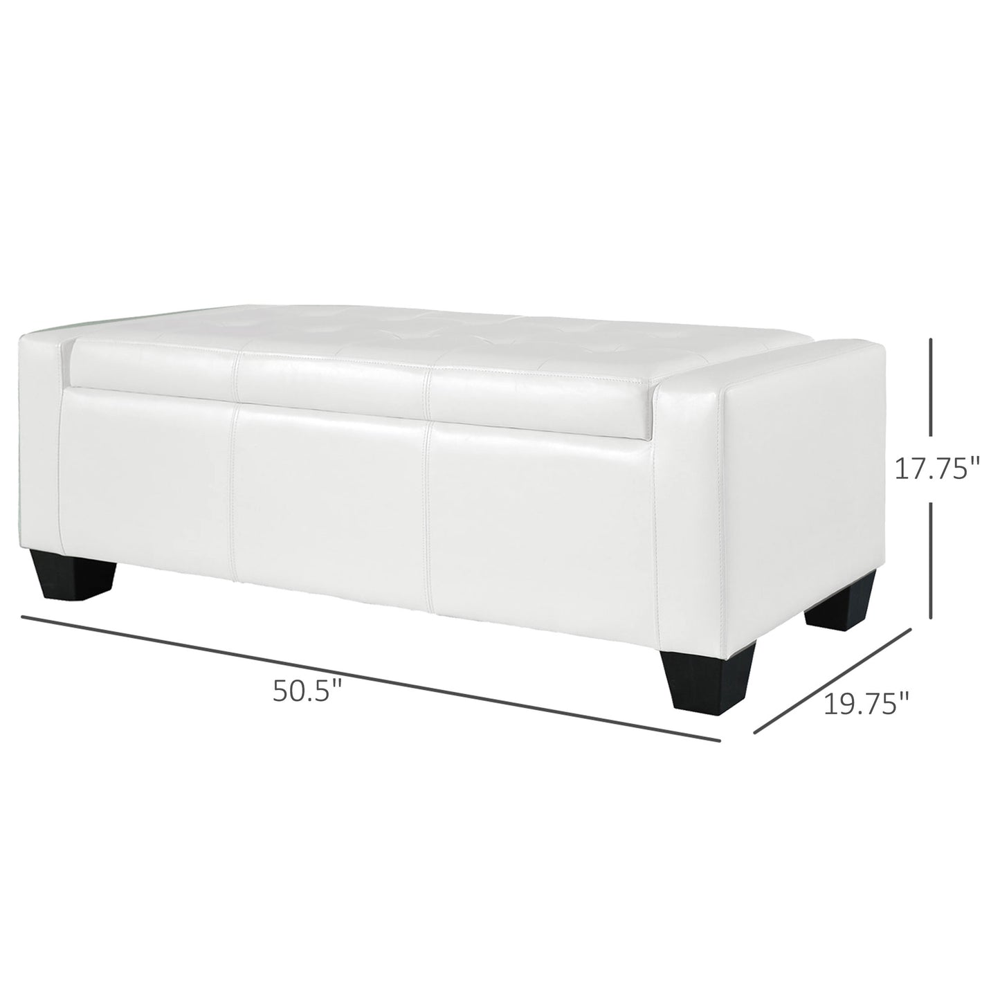50.5" Faux Leather Rectangular Tufted Storage Ottoman for Living Room, Entryway, or Bedroom, White